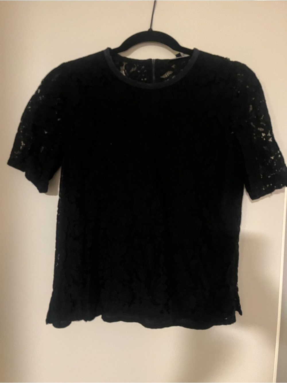 Madewell Black Floral Lace Short Sleeve Top